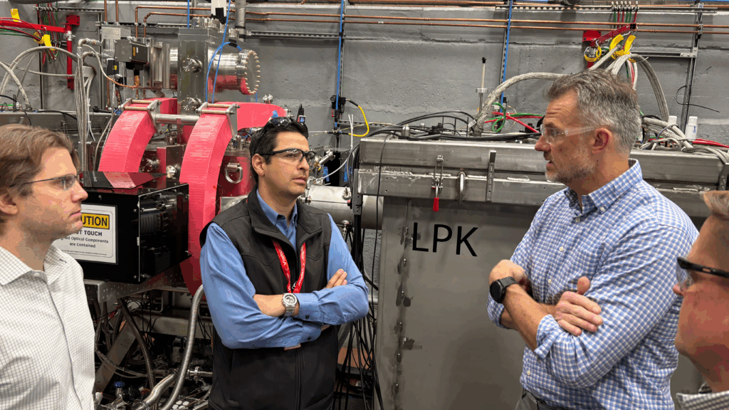 Photo: Brian Boggs, Conner Galloway, and Mike Lynch lead Congressman Gabe Evans on a tour of Xcimer’s Phoenix Facility.